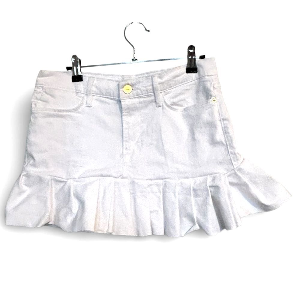 FRAME White Denim Frayed Hem "Le High Flare" Mini Skirt NWT